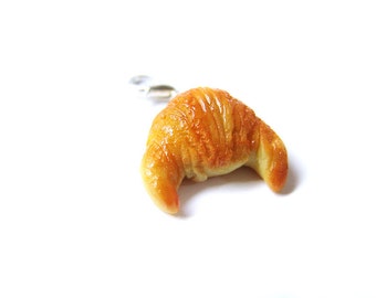 Paris Breakfast Croissant Charm, Polymer Clay Food Charm, Miniature Food Stitch Markers, French Food Jewelry