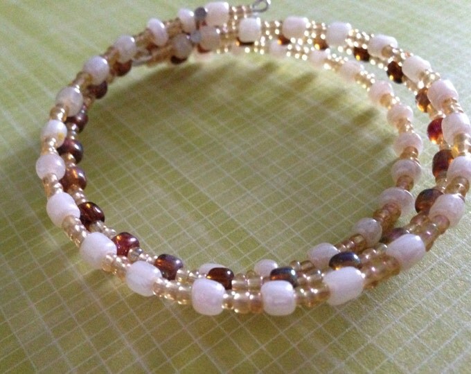 clearance! cream and amber glass beaded cuff bracelet