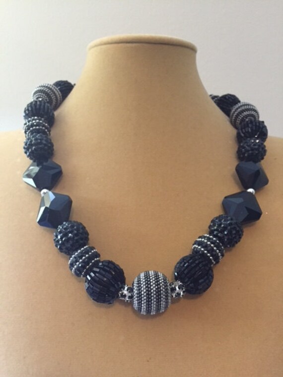 Black Tie Fancy Bead Necklace ZJD134