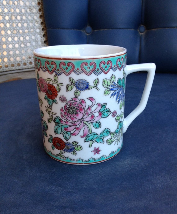 Vintage Chinese Hand Painted Floral Mug by OceanOfFlowers on Etsy