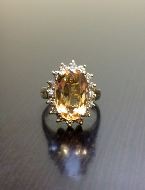 14K Yellow Gold Imperial Topaz Halo Diamond by DeKaraDesigns