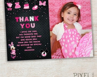 Minnie Mouse Thank You Card, Minnie Thank You, Pink Minnie Mouse, Red Minnie Mouse First Second Third Birthday, Chevron, Polka Dots Confetti