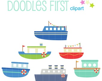 Cute Boats And Ships Digital Clip Art for Scrapbooking Card Making Cupcake Toppers Paper Crafts