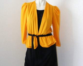 1980s Vintage Yellow and Black Peplum Dress by Especially Yours