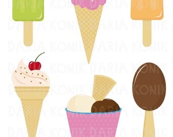 Ice Cream Clip Art Set-popsicles, gelato, ice cream cones, eps, png, jpeg, instant download