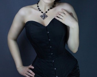Gothic steel bones overbust waist training black corset