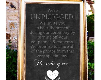 Chalkboard Personalized Unplugged Wedding Sign, Wedding Unplugged Poster, Custom Unplugged Wedding Board, No cell phones Wedding Poster