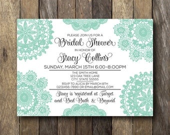 Mint Bridal Shower Invitation - Bridal Shower Printable Invite - Mint Bridal Shower - Lace Bridal Shower Invitation - Bridal Shower Invite