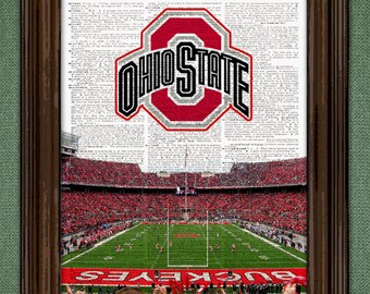 Ohio State Buckeyes Dictionary Art Print - National Champions Ohio State football Stadium upcycled dictionary page book art print