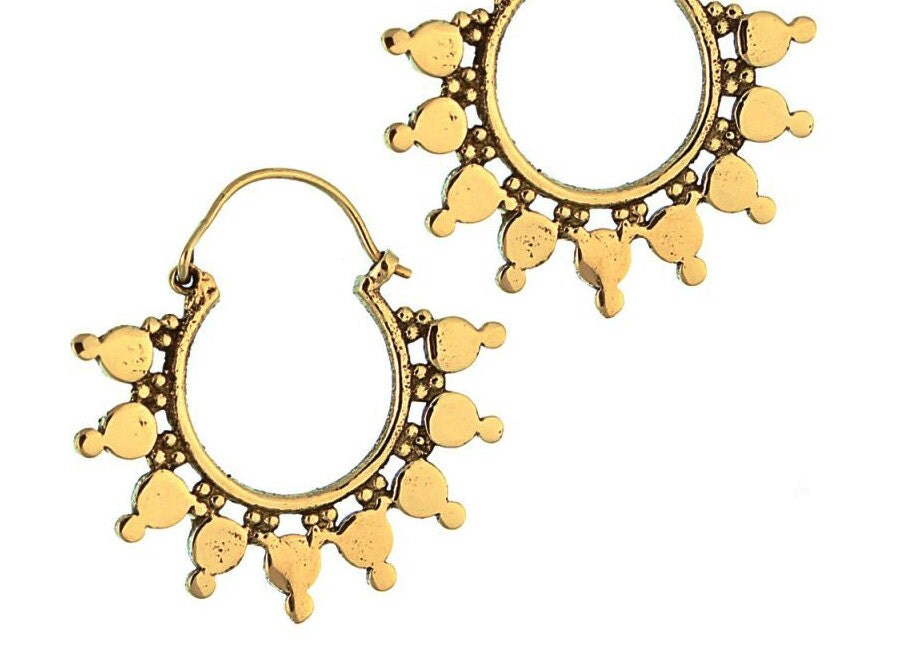 Brass Hoop earrings Brass Earrings Tribal Brass by NELAJAPAN
