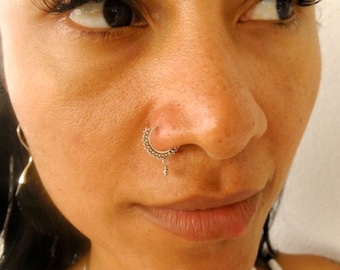 Silver Nose Ring - Silver Nose Hoop - Indian Nose Ring - Tribal Nose Ring - Nose Jewelry - Nose Piercing - Tiny Nose Ring - Nostril (NL9S)