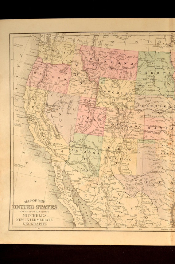 Antique Map United States 1886 - Il 570xN.692862869 Tle0 