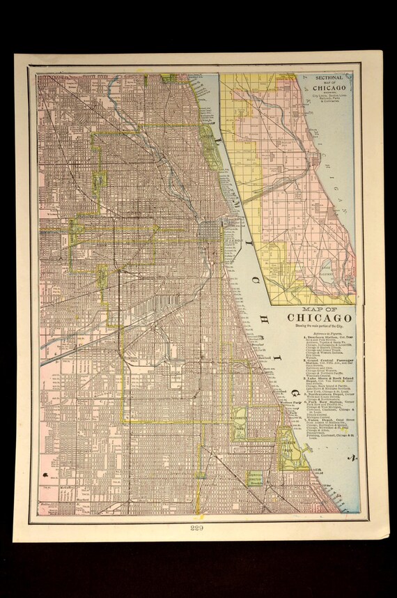 Antique Street Map Chicago Illinois 1800s by VintageBooksPaper