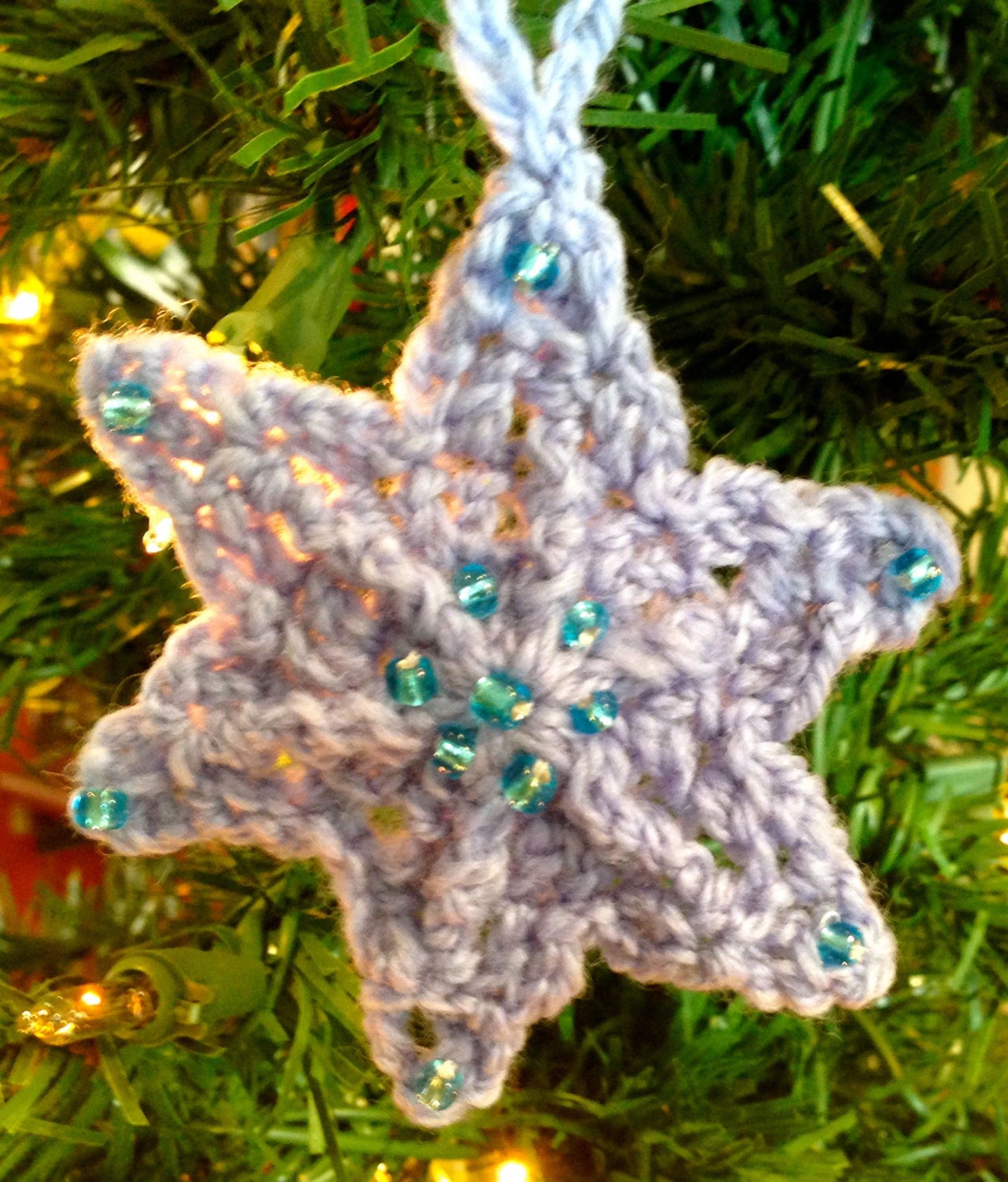 Crocheted Light Blue Beaded Snowflake Christmas Ornament - Set of 2 Holiday Decorations