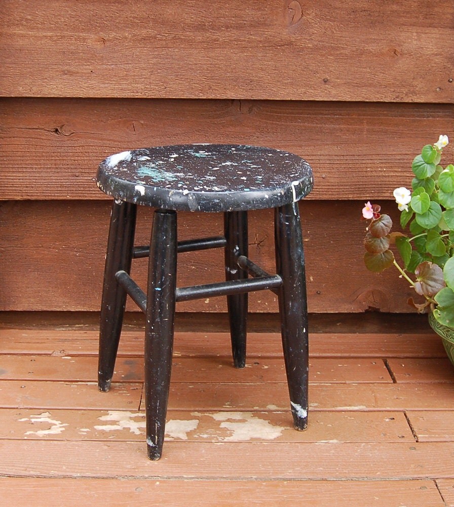 Vintage Black Step Stool, Shabby Chic Wooden Foot Stool, Heavy Foot ...