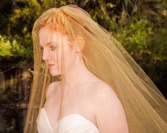 Gold Wedding Veil Blusher, Cut Edge Veil, Two Layer Veil, Ivory Bridal Veil, Ivory Veil, Blue Veil, Blusher Veil- WILLOW