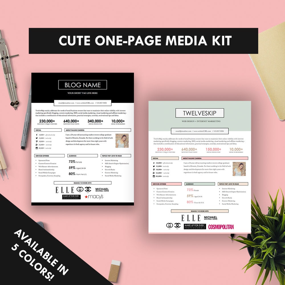 Cute One-Page Media Kit Template Press Kit Pastel Black