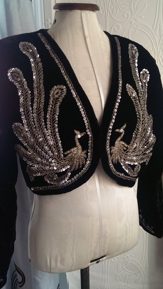 Items similar to Black Velvet Eastern Beaded Bolero Jacket on Etsy