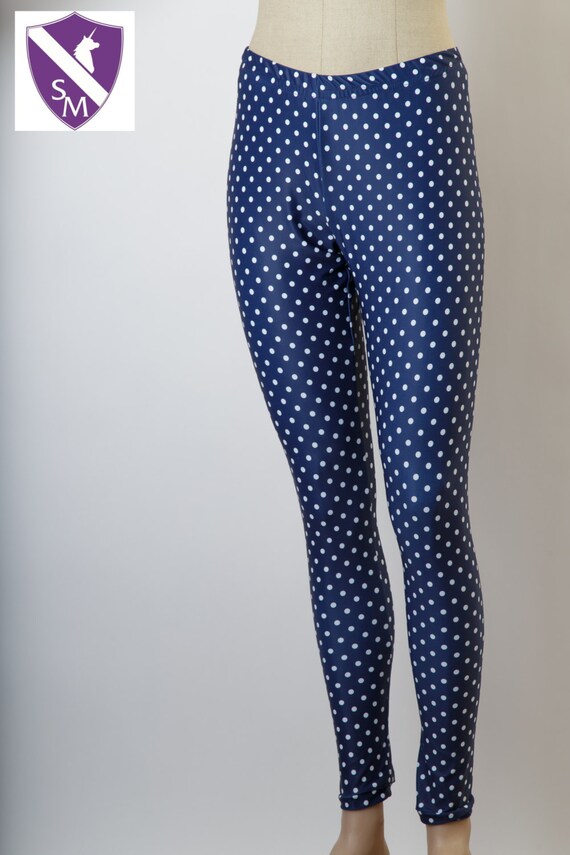 navy-blue-leggings-white-polka-dot-pants-womens-by-housesm-on-etsy