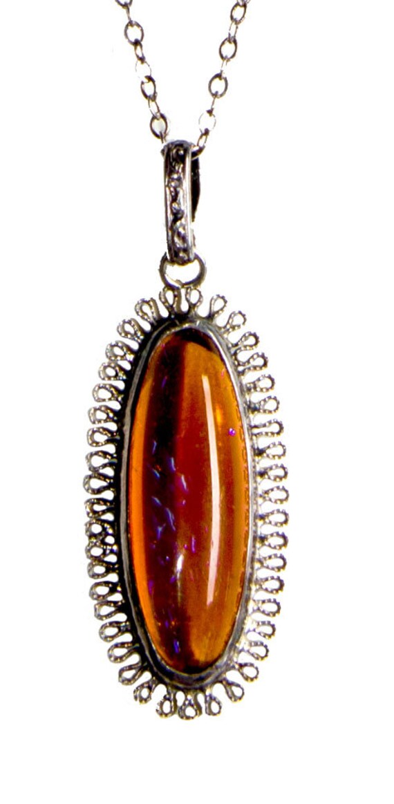 Mexican Jelly Opal cabochon in sterling necklace