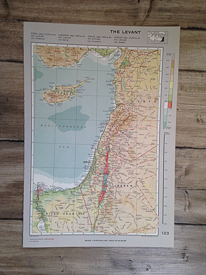 Vintage Map The Levant Map of Middle East by MustardYellowVintage