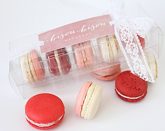 French Macaron Gift Box Pretty in Pink Gift Raspberry-Strawberry-Rose-Vanilla-Red Velvet Edible Macarons--Best French Macaron