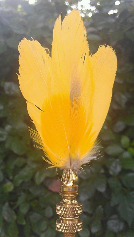 Yellow Feather Lamp Finial Bird Plumage Brass by VeroLampshades