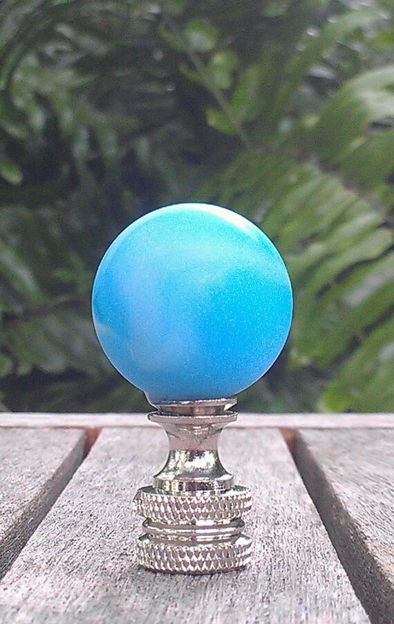 Blue Lamp Finial Frosted Glass Beluga Marble Sky by VeroLampshades