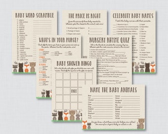Woodland Baby Shower Games Package - Seven Printable Games Bingo, Price is Right, etc - Instant Download - Woodland Baby Shower Games - 0010