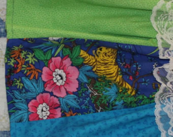 HALF PRICE ** Jungle Tiger Print Girls size 1T Dress. Yellow Blue Green Dress and Diaper Cover. Jungle Tiger print panel Skirt