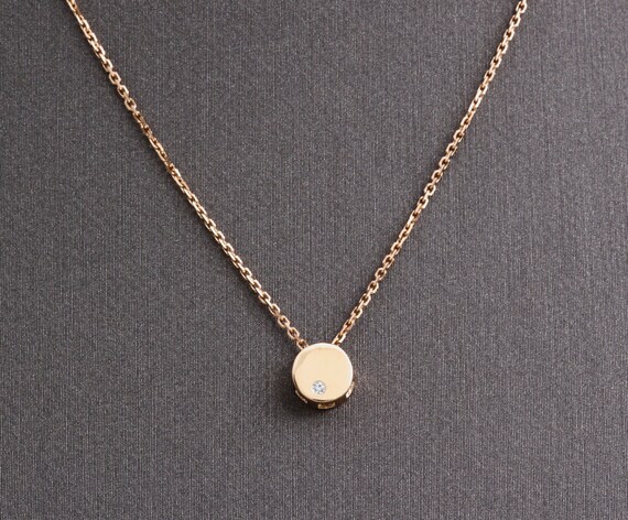 Items similar to 14k Solid Gold Round Pendant Necklace, Tiny Pendant ...