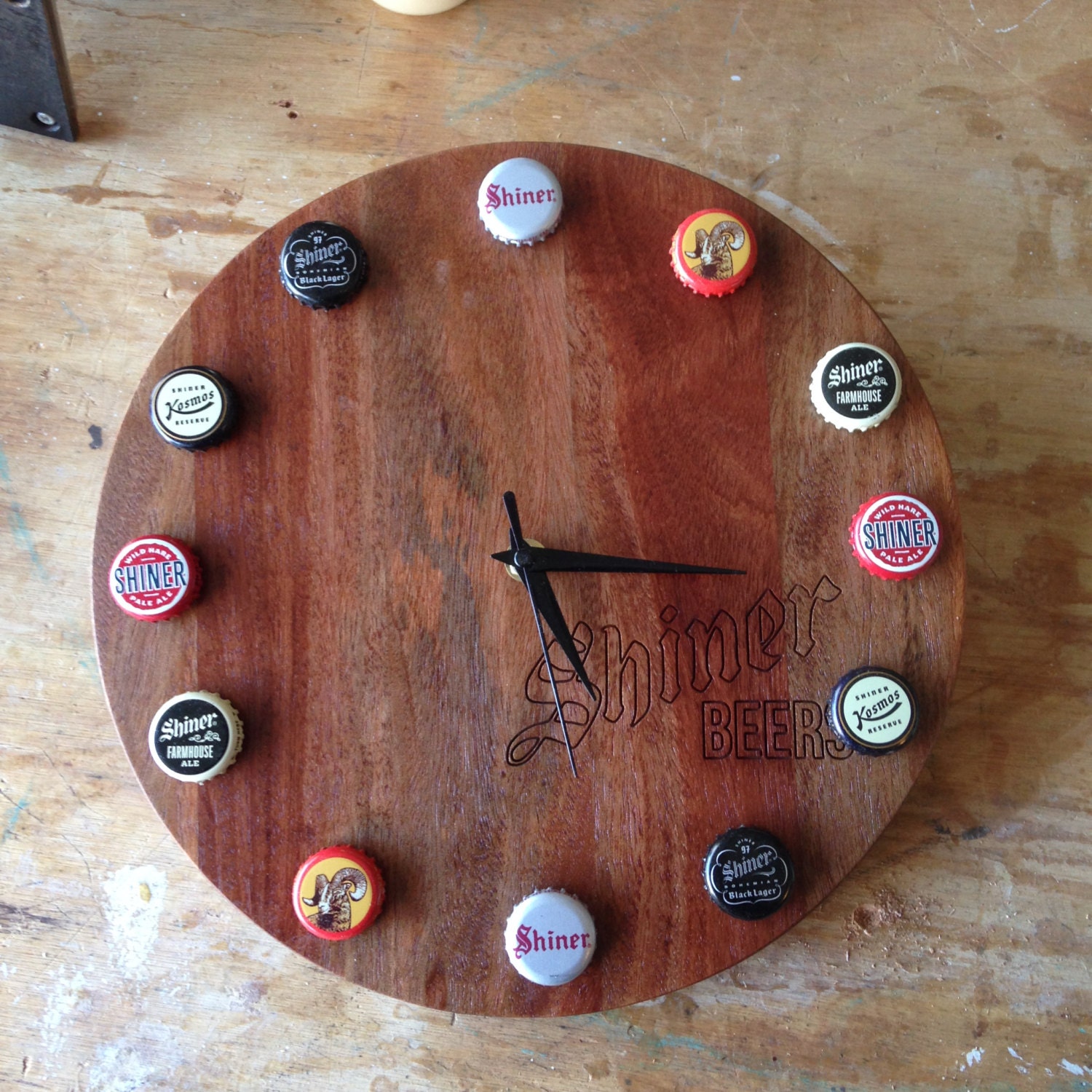 Shiner Beers Rustic Bottle Cap Wall Clock by