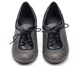 Items similar to Grey And Black Leather Shoes / Women High Heels Shoes ...