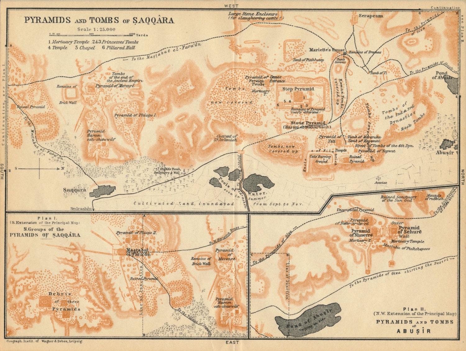 1929 Pyramids and Tombs of Saqqara Egypt Antique Map by Figure10