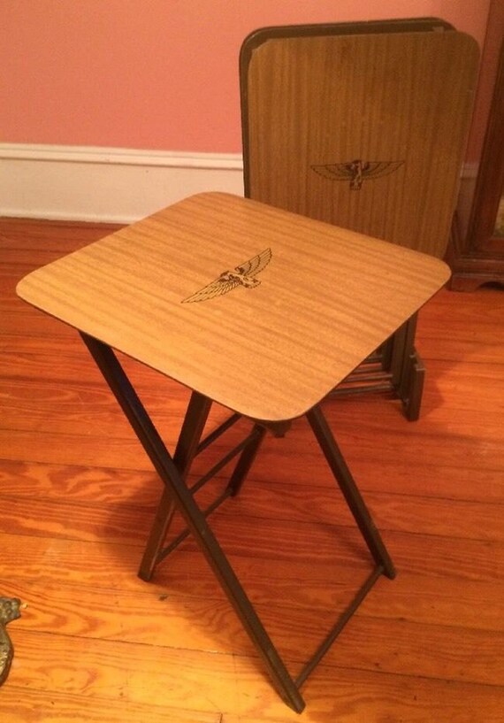 Set of 4 VIntage Artex Butlerette Folding Tables TV Trays Wood