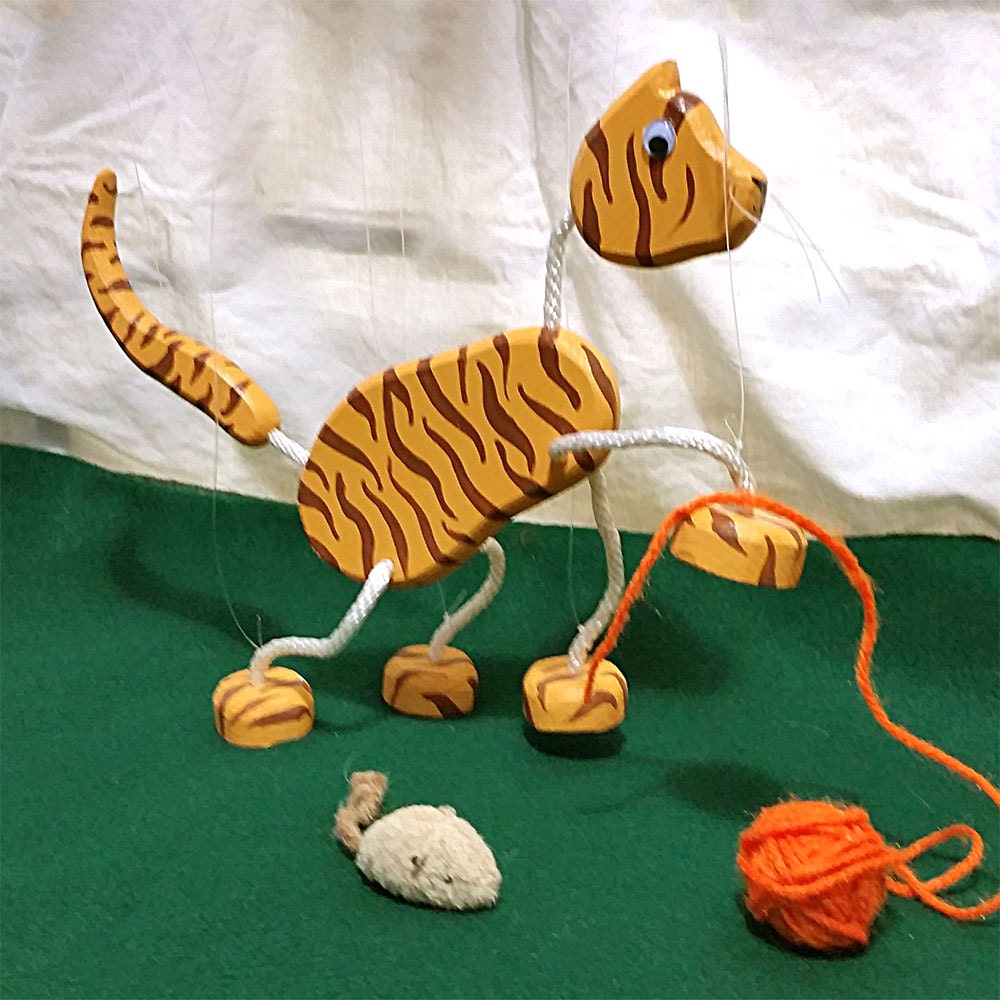 Cat Wooden Animal Toy Puppet for Kids
