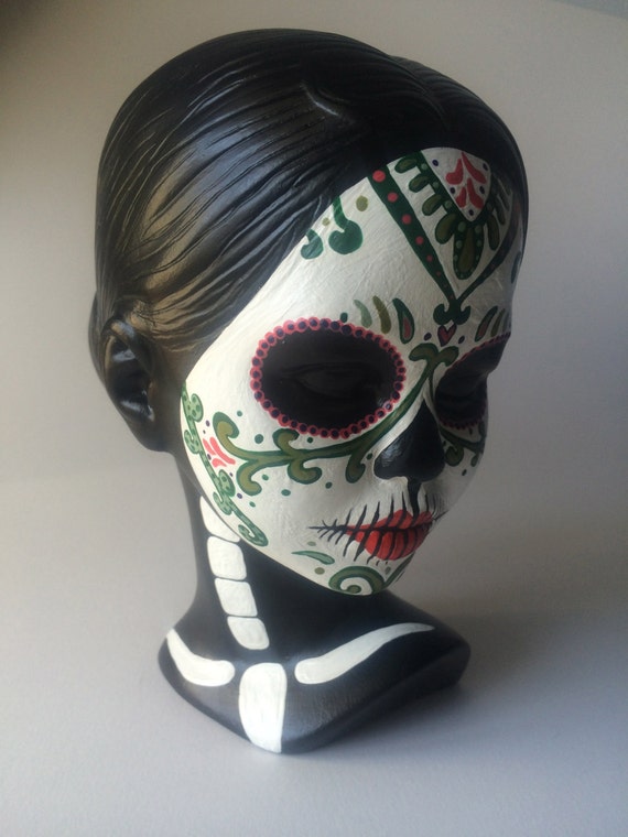 Day of the dead woman bust Sugar skull face painting sculpture