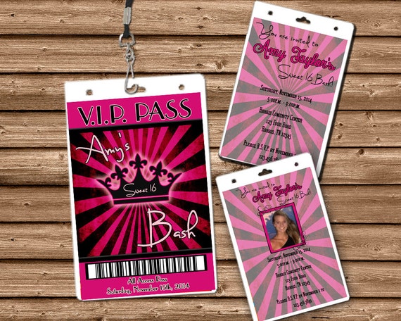 Sweet 16 Vip Pass Invitations With Lanyard 6