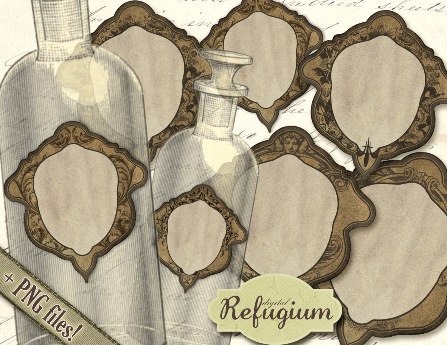 printable ornamental vintage Bottle Labels digital INSTANT