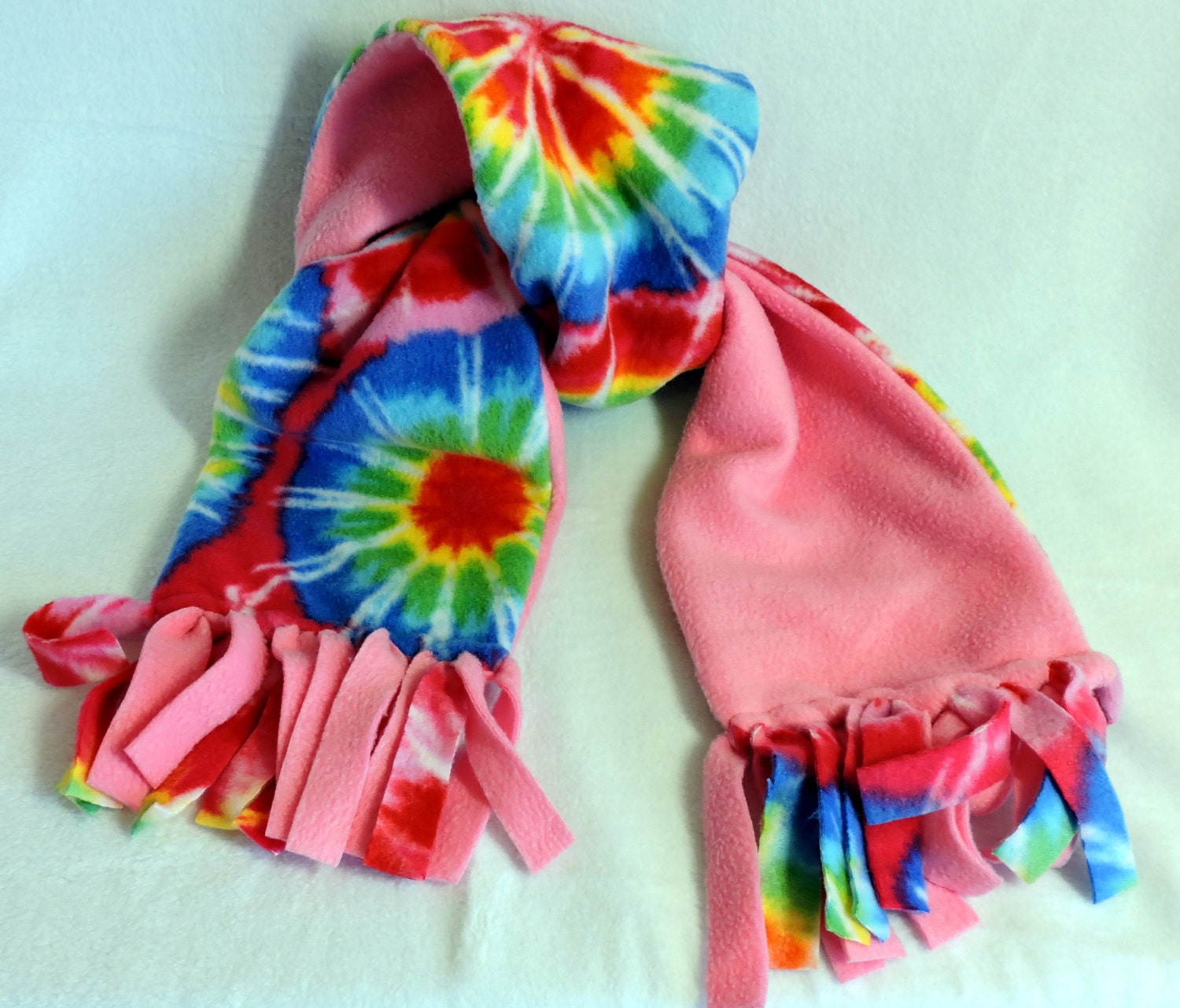 Fleece Scarf for Children Pink Scarf Tie Dye by JennyWrensGifts