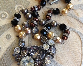 Vintage rhinestone assemblage necklace #2, upcycle recycle repurpose ...