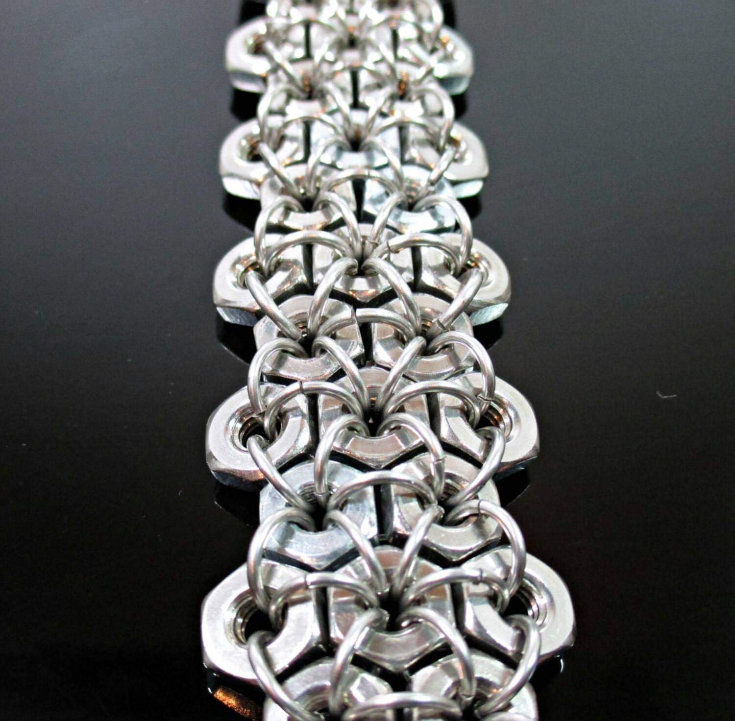 Men's hex nut bracelet chainmail jewelry metal cuff