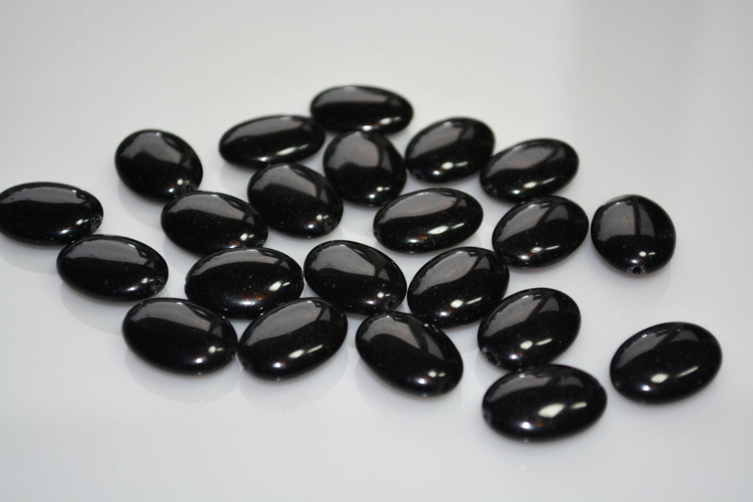 Oval Black Stone beads Large oval beads by VIPJewelrySupplies
