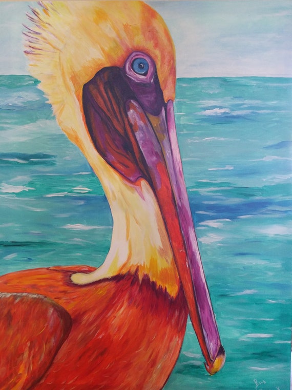 Pelican abstract painting bright colors Fort Myers Beach