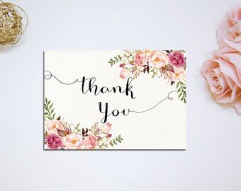 Printable Thank you Card, Bridal Shower Digital Files, Floral Ivory Thank you, Bridal Thank you DIY Wedding INSTANT Download - PF-18