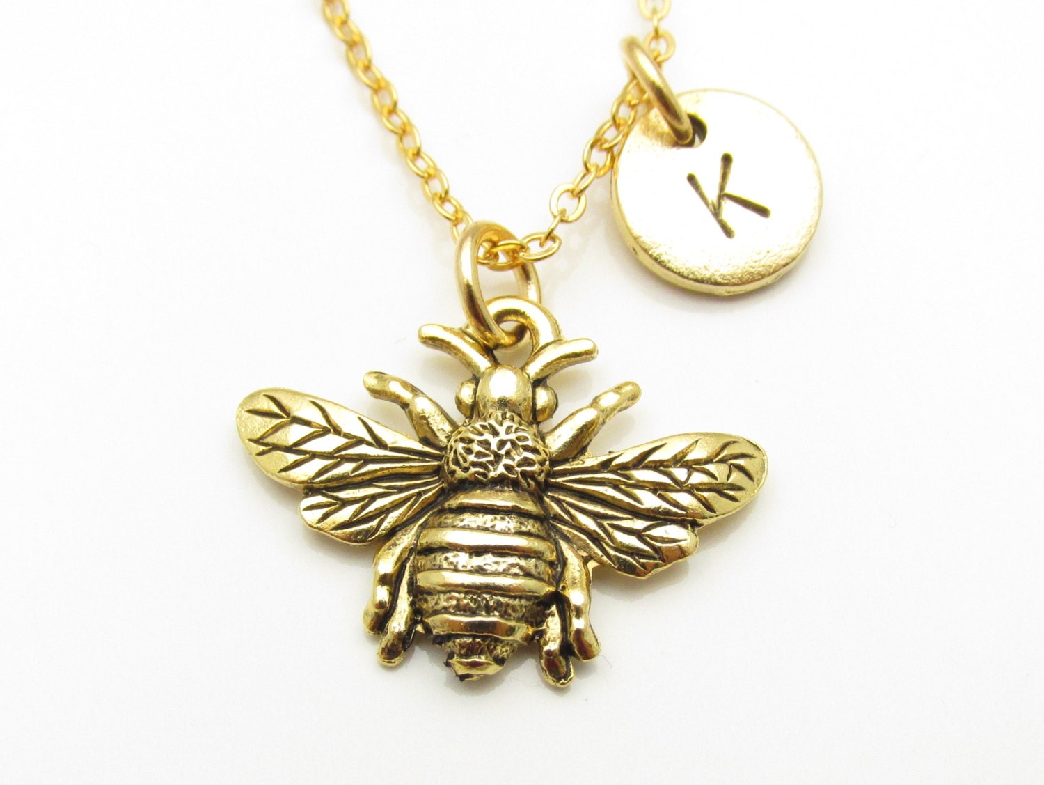 Bee Necklace Bumblebee Charm Antique Gold Bee Necklace