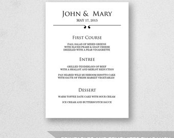 Wedding Menu Template Printable - INSTANT DOWNLOAD - For Word and Pages - Mac and PC - Scroll - 5 x 7 inches