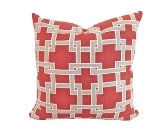 Designer City Square Red and Tan Pillow Cover in Thom Filicia for Kravet Fabric