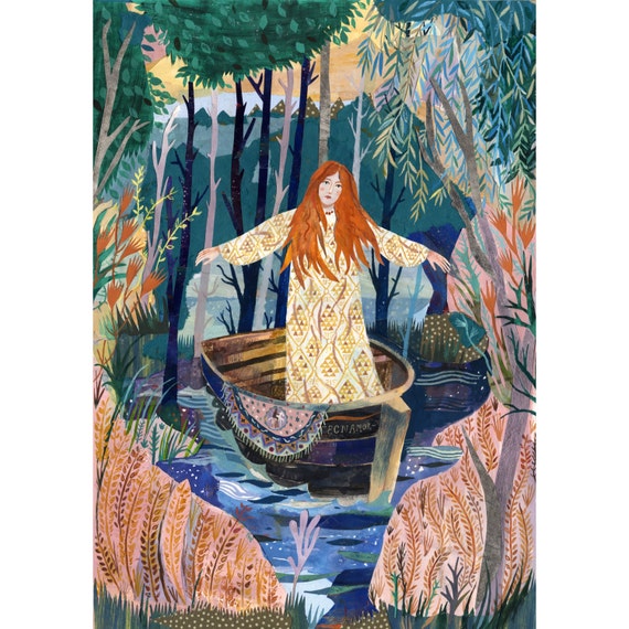 Illustration art print The Lady of Shalott A3 Print (11.69 in x 16.54 in)