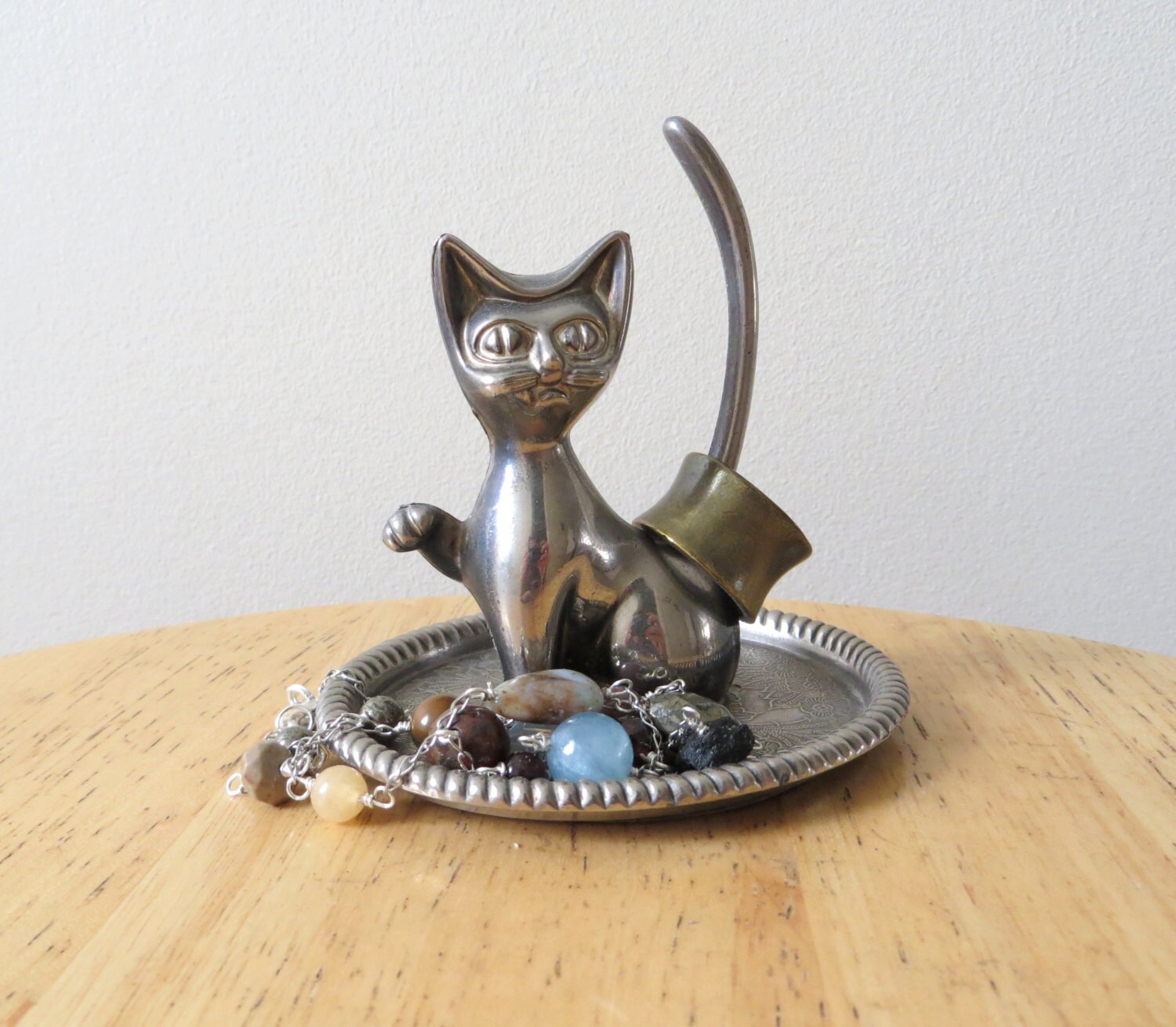 70's Cat Jewelry Holder Silver Plated Ring by RuseDreamVintage